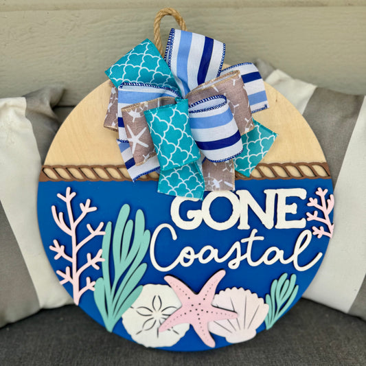 Gone Coastal – Beach Theme 3D Wood Sign with Bow (12” or 15”)