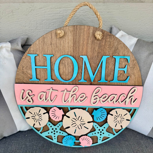 Home Is at the Beach – Custom 3D Round Wood Door Sign (12” or 15”)